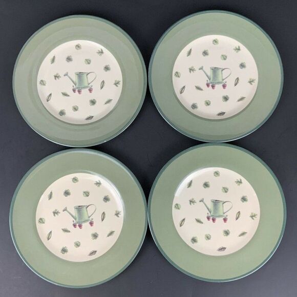 Pfaltzgraff Melamine Salad Plate Set of 4 Gardening Theme Watering Can Plants - Picture 2 of 6